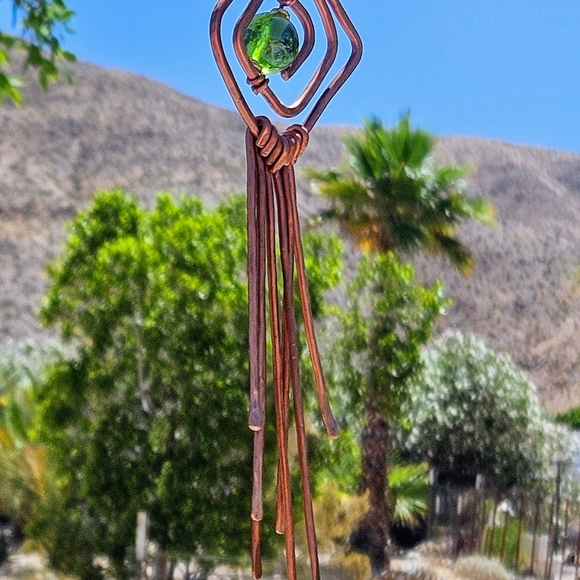 Hand crafted beautiful green and yellow with textured copper tree Ornament. - Picture 4 of 6